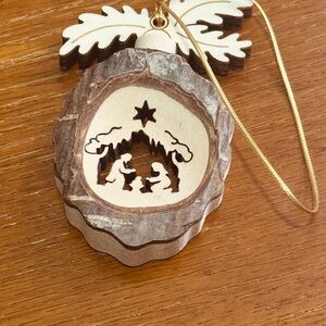 Source Unknown Wooden Nativity Ornament with Gold Accents